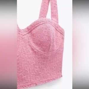 NWOT Zara Barbie Pink Textured Bustier Cropped Top Size XS